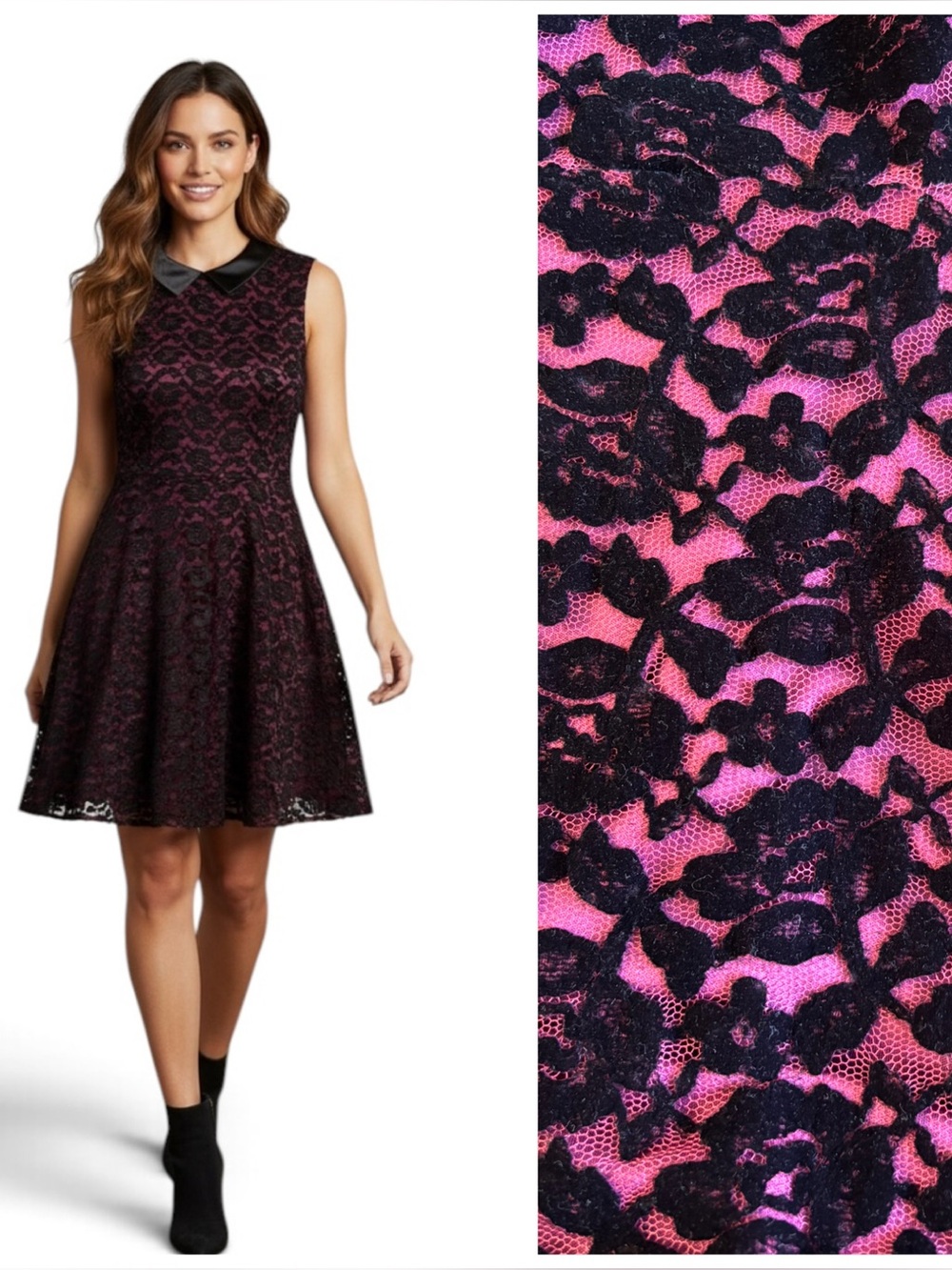 BETSEY JOHNSON Burgundy Black Lace Overlay Dress